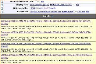 Geizhals-Suche: AMD Llano QuadCore, 17 Zoll matt